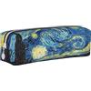 LOUJIN Astuccio in pelle Van Gogh con cielo stellato dipinto a olio con cerniera per la scuola cilindro astuccio cancelleria per studenti adolescenti, bianco, 21x5.5x6cm, moderno