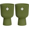 Elho Vibes Fold Coupe 14 - Vaso per Piante da Interno - 100% Plastica Riciclata - Ø 13.9 x H 21.0 cm - Verde/Verde Felce (Confezione da 2)