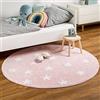 ARUGYTEI Tappeti rotondi,Rosa bianco stars, Stanza dei giochi,pink, ø 140 cm,Rotondo Tappeto Pelo Corto per Moderno Decorativo Salotto, Camera Da Letto, Camera degli ospiti