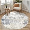 DMOYEST Tappeto Rotondo per Salotto - 160x160 cm Lavabile Morbido Interno Neutro Moderno Astratto Tappeto A Pelo Corto per Camera Da Letto Sala da Pranzo Casale Ufficio Casa - Beige/Blu