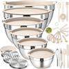 Umite Chef Set di ciotole con coperchi ermetici, 26 ciotole in acciaio inox color cachi con 3 attacchi per grattugia, fondo antiscivolo e set di gadget da cucina, dimensioni 7, 3,5, 2,5, 2,0, 1,5, 1 QT, ideali