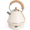 CREATE/KETTLE RETRO PRO/Bollitore elettrico da 1 l con controllo della temperatura bianco sporco/Sistema di autospegnimento, ebollizione rapida, base antiscivolo, pannello trasparente, 1200 W