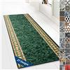 Floordirekt Tappeto passatoia con motivo, realizzato su misura, per cucina, corridoio e soggiorno, ornamento vintage a griglia orientale (80 x 600 cm, verde Rügen)