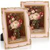 Whychstore 2 cornici portafoto vintage rosa, cornice antica ornata con tappetino, da appendere alla parete o da tavolo, per immagini da 12,7 x 17,8 cm (rosa)