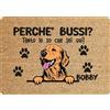 fashwork Tappeto PERSONALIZZATO con nome cane divertente Golden Retriever Perchè bussi? Zerbino in poliestere 60x40 cm Idea Regalo