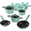 STONELINE Batteria Cucina 11 Pezzi 18/20/24 cm Set Padelle e Pentole con Coperchio, Pentola Padella Induzione Antiaderente con Vere Particelle di Pietra, Tutti i Piani Cottura, Colore: Menta