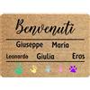 fashwork Tappeto Personalizzato con Nome Famiglia Benvenuti Nomi Impronte Zerbino in Poliestere 60x40 cm Idea Regalo