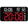 FACULX Orologio da parete digitale a LED con ampio display, doppia sveglia, conto alla rovescia, cronometro, calendario digitale e caratteristiche ambientali (rosso)