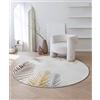 the carpet Mila - Tappeto moderno per soggiorno, elegante e lucido, a pelo corto, 200 cm, rotondo, colore: grigio, motivo piuma color oro e argento