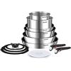 Tefal Ingenio Emotion - Set di 13 pentole e padelle con manici rimovibili, antiaderente, adatti a induzione, colore: Argento/Nero