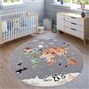 Paco Home Tappeti da gioco a pelo corto colorati per camerette dei bambini con diversi motivi, Dimensione:Ø 200 cm tondo, Colore:Grigio 3