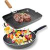 NAMAI - Bistecchiera Pietra 36 cm x 24 cm + 28 cm Padella Wok Antiaderente - Adatte in Lavastoviglie - Padella Antiaderente 28 cm - Alluminio Pressofuso - Made in Italy