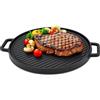 Spetebo - Piastra in ghisa 30 cm, padella in ghisa rotonda con manico, bistecchiera per barbecue, per arrostire e servire il cibo, adatta per fornelli a induzione