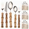 Royal Shang Youpin In Primo Piano Manico in Bambù Autentico Cucina Acciaio Inossidabile Posate Stoviglie Posate Coltelli Forchette Cucchiai Set Coltello Da Bistecca Per (Argento,20 pezzi)