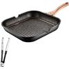 Generic Bistecca antiaderente con pinze gratuite, piastra quadrata con rivestimento in marmo, 24 cm/28 cm, design leggero con beccuccio per versare e manico in legno Cool-Touch, compatibile con piano cottura