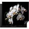 KitchenYeah© Coperchio Piano Cottura Cucina Copri Fornelli Tappetino | 60x52 cm - Induzione Antiscivolo Piastra Protezione Orchidea - Fiori - Bianco - Naturale - Nero