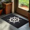BRUBAKER Zerbino per Esterni e Interni - Ruota del Timone Blu e Bianco - 45 x 75 cm - Tappeto in 100% Fibra di Cocco, Antisporco e Antisdrucciolo - Impermeabile - Ideale per Ingresso - Stile Marittimo
