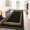 Generico Tappeto Da Corridoio Antiscivolo 50 x 140 cm, Tappeto Lungo Nero Da Cucina Lavabile Motivo Semplice Cornice Dorata Per Ingresso Camera Da Letto Lavanderia Soggiorno