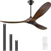 MSHENUED Ventilatore da soffitto a 3 pale con telecomando/funzioni estate invernale, silenzioso/timer 1/4/8h/ funzione memoria (Deckenventilator aus Walnuss ohne Licht, 132CM)