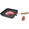 MOHOME Bistecchiera Antiaderente Pietra Premium Quality Made in Italy 26 x 26 cm Alluminio Pressofuso Piano Cottura Grill Fornello Gas Forno Padella Piastra Rigata Manico Pieghevole