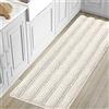 LINFKY Tappetini Da Bagno Per Il Bagno Tappetino Da Bagno Antiscivolo In Ciniglia Extra Spesso A Righe Tappetini Morbidi E Morbidi Assorbenti Per Bagno/cucina Tappeto Lavabile (Avorio,150 x 50cm)