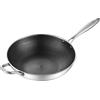 Fyearfly Padella wok in acciaio inox, 32 cm, antiaderente, facile da pulire, design a nido d'ape su entrambi i lati
