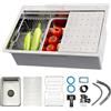 AIVANOTO Lavello Da Cucina Grande, Vasca Singola In Acciaio Inox 304 Con Cestello Di Scarico, Set Di Drenaggio, Nano Lavandino In Argento, Lavello Da Bar Da Cucina Da Appoggio O Filotop(B,60x50x22cm)