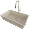 PRIMAGRAN Lavandino sottotop Beige 76x47cm, Lavello in Granito a 1 vasca + Rubinetto 40x20cm + Sifone Classico, Lavabo da Cucina al Mobile 80cm - London S501