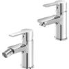 Inbagno Set miscelatori lavabo e bidet con piletta automatica, in ottone cromato con leva monocomando, serie PRIMA