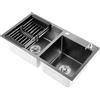 KumuJ Lavello doppio in acciaio inox, 78 x 43 cm, lavello commerciale, lavello da cucina, in acciaio inox, doppio lavandino, rettangolare, con superficie di sgocciolamento, adatto per cucina