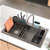 MaxTom Lavello da Cucina A Una Vasca 304 in Acciaio Inox, Lavello A Cascata Dell'intelligenza, Lavello della Postazione di Lavoro della Cucina con Rubinetto Estraibile (Color : Black-Grey, S : 75x46cm)