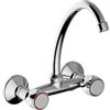 Schläfer 3431112 | Rubinetto Lavello Cucina a Muro con 2 Manopole Tonde, Canna Girevole Universale a J da 150mm e Aeratore a Risparmio Idrico, Finitura Cromata