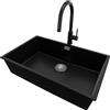 PRIMAGRAN Lavandino da Cucina Nero 76x47cm, Lavello in Granito a 1 vasca + Rubinetto 40x20cm + Set di accessori, Lavabo da Cucina Incasso al Mobile 80cm - London Slim S495