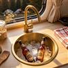 KOOGIMDDR Lavello da cucina rotondo, 32 cm, color oro, mini lavello sottopiano in acciaio inox con scarico dorato e sifone inclusi, per piccola cucina, camper, ufficio, camion di cibo, design a vasca