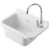 Inbagno Set Pilozzo Sospeso 50x34 Cm Bianco - Vasca Lavatoio In Resina Resistente Agli Acidi Con Porta Sapone - INCLUDE Miscelatore Canna Alta Cromo In Acciaio INOX E Kit Scarico