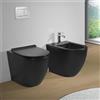 Inbagno Sanitari Filomuro in Ceramica Nero Opaco con Copriwc Soft Close e Scarico a Tornado - Set WC e Bidet Linea Tokyo Design Moderno