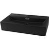 LuxeBath Lavabo in Ceramica 605x365x130 mm Colore Nero Opaco Lavello da Appoggio Rettangolare Lavandino Design Moderno Sanitari per Bagno Casa Hotel Bacinella per Ospiti Rubinetteria per Bagno