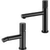 Inbagno Set miscelatori lavabo e bidet nero opaco zigrinato in acciaio inox, manopola rotante e indicatori per l'acqua, GEMINI