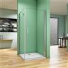 Acezanble Porta Battente per Box Doccia Angolare Alto 195 cm con Parete Fissa Misura 75x75 cm in Vetro Temperato Trasparente Anticalcare da 6 mm inclusa barra di supporto da 45 cm