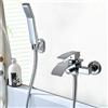 TkkMivcOC Rubinetto per vasca da bagno con doccetta, vasca da bagno a cascata per doccia, doppio beccuccio, cursore in ceramica, accessori completi, set per vasca da bagno doccia