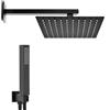 Inbagno Set doccia nero opaco con braccio soffione quadrato 40x40 cm e kit doccia completo di doccino, presa acqua e flessibile