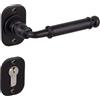 Gedotec Maniglia per porta in ferro battuto maniglia per porta antica nera su rosetta - Lisabon | PZ - cilindro profilo | ghisa nera rustica | 1 set porta incl. materiale di fissaggio