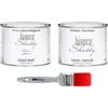 bianco Shabby CHALK PAINT Bianco Ghiaccio & FINITURA + PENNELLO - Pittura Shabby Chic EXTRA OPACA (500 ml) + Finitura Trasparente Opaco (500 ml) + 1 Pennello Pro 40 mm