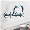 LoyaltyClivia Rubinetto da parete a due maniglie, rubinetto da parete per cucina, rubinetto da cucina nostalgia, manopola in stile retrò, per lavabo, installazione da bagno, argento