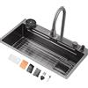 Generic Lavello da cucina con rubinetto a cascata, in acciaio inox 304, lavello a vasca singola, multifunzione, lavello a cascata, tutti gli accessori inclusi (86 x 50 x 22 cm)