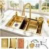 ATHOMASM Lavello da cucina effetto oro, 80 x 50 cm, in acciaio inox, con funzione cascata, set completo