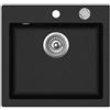 VBChome, Lavello da incasso in granito, 46 x 49 cm, singolo, lavabo da cucina screziato, con valvola rotante, sifone e miscelatore monocomando, Nero