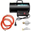 Wiltec Generatore di calore a gas GPL, 15 kW 30 W 320m³/ora, cannone aria calda con avviamento piezoelettrico, incluso riduttore di pressione del gas per l'Italia 700 mbar con tubo da 1,5 m
