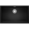 PRIMAGRAN Lavello sottotop Nero 76x47cm, Lavandino in Granito a 1 vasca + Sifone Classico, Lavabo da Cucina al Mobile 80cm - London S477