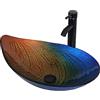 YU YUSING Lavabo da Appoggio in Vetro, Lavabo da Bagno, Lavandino Ovale con Rubinetto, per Bagno, Cucina, Ospiti, WC, Moderno Multicolore, Lavandino a Forma di Conchiglia, 56 x 34 x 17 cm